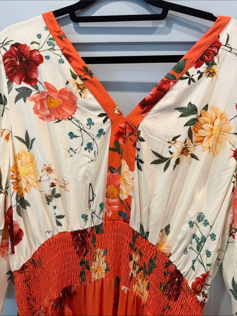 Anthropology Floral Orange and Cream Maxi Dress - Picture 2 of 9